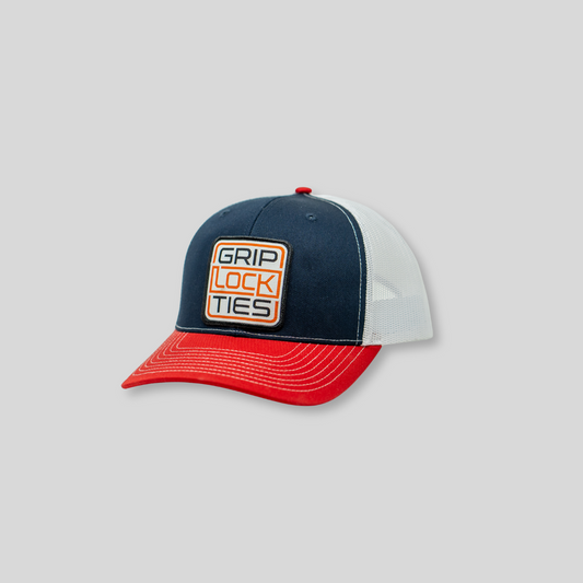 GripLockTies Trucker Hat - Red, White, Grey