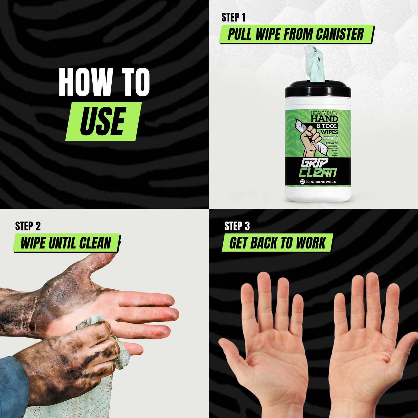 Grip Clean Hand and Tool Wipes