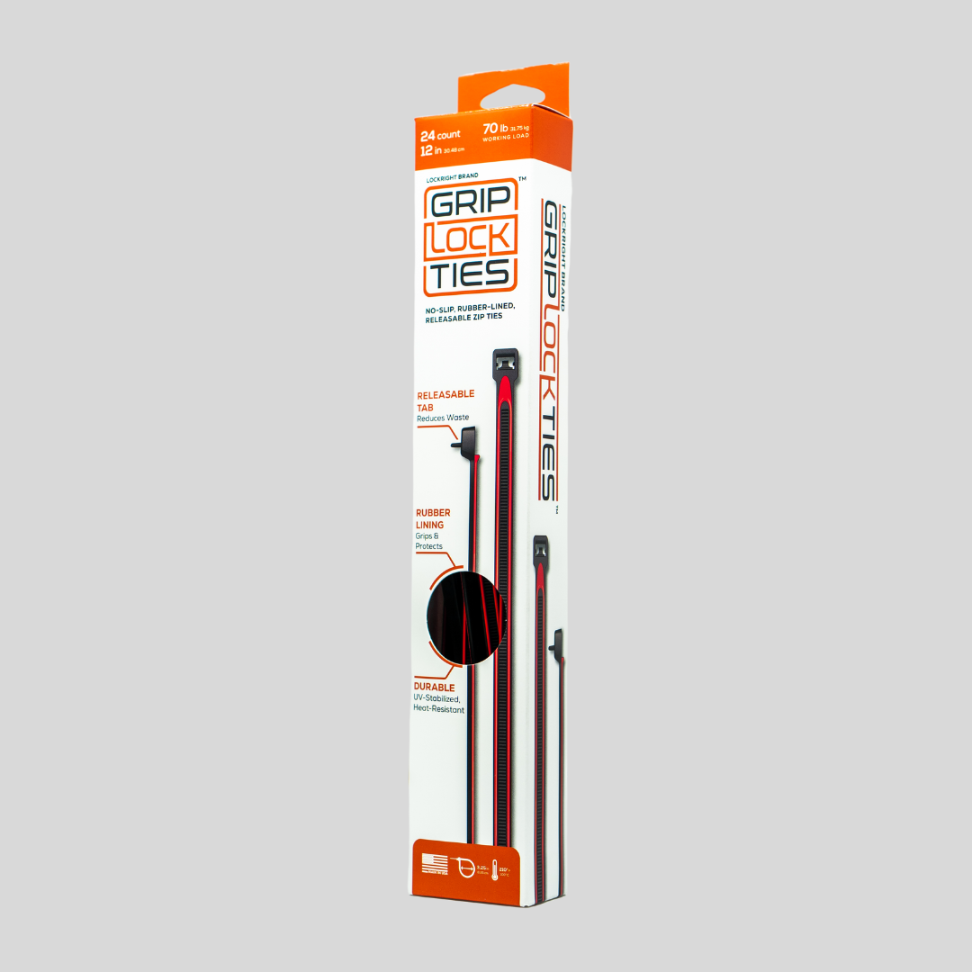 GripLockTies® 12" Rubber-Lined, Reusable Cable Ties - 24 Count