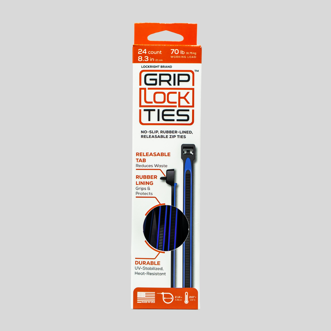 GripLockTies® 8" Rubber-Lined, Reusable Cable Ties - 24 Count