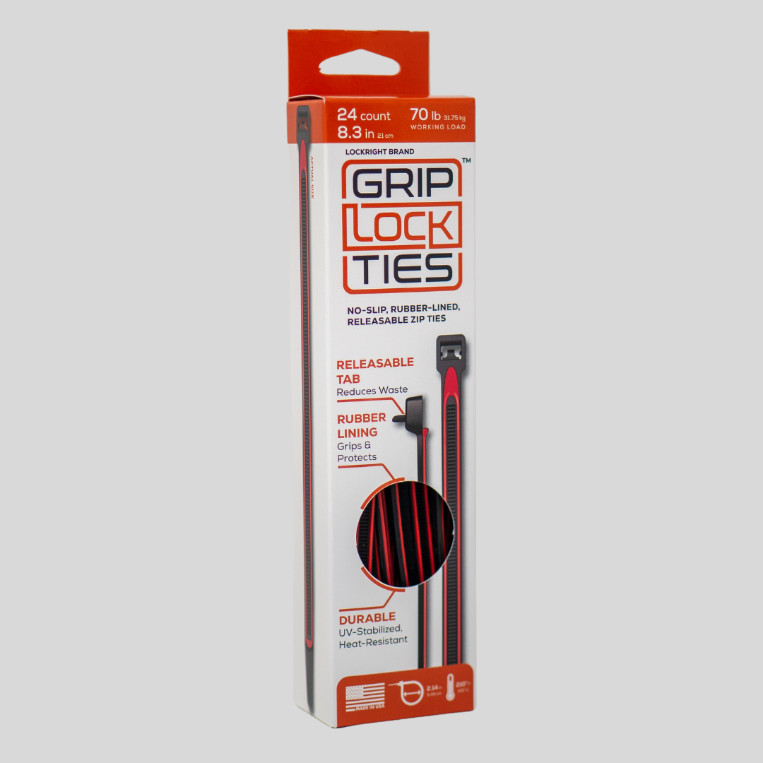 GripLockTies® 8" Rubber-Lined, Reusable Cable Ties - 24 Count