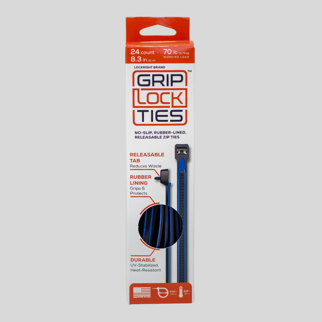 GripLockTies® 8" Rubber-Lined, Reusable Cable Ties - 24 Count