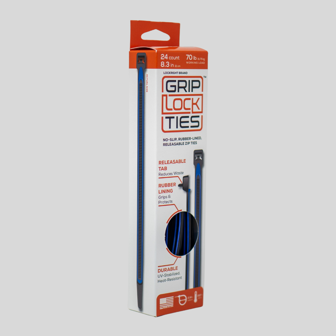 GripLockTies® 8" Rubber-Lined, Reusable Cable Ties - 24 Count