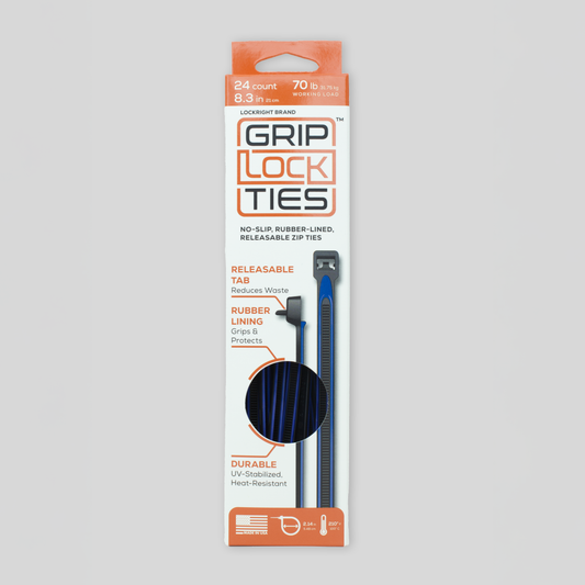 GripLockTies® 8" Rubber-Lined, Reusable Cable Ties - 24 Count
