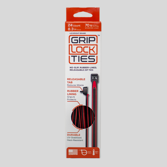 GripLockTies® 8" Rubber-Lined, Reusable Cable Ties - 24 Count