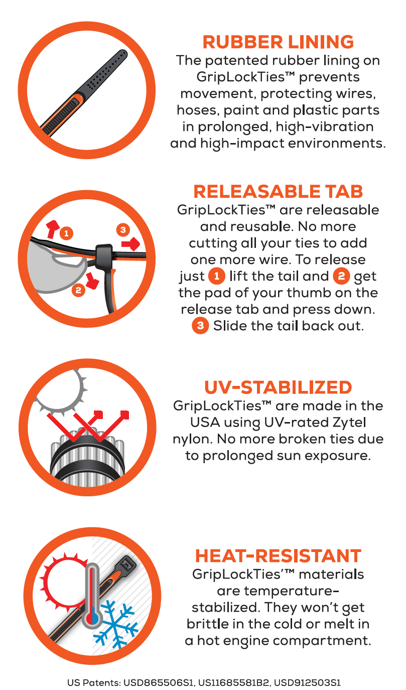 GripLockTies® 12" Rubber-Lined, Reusable Cable Ties - 48 Count
