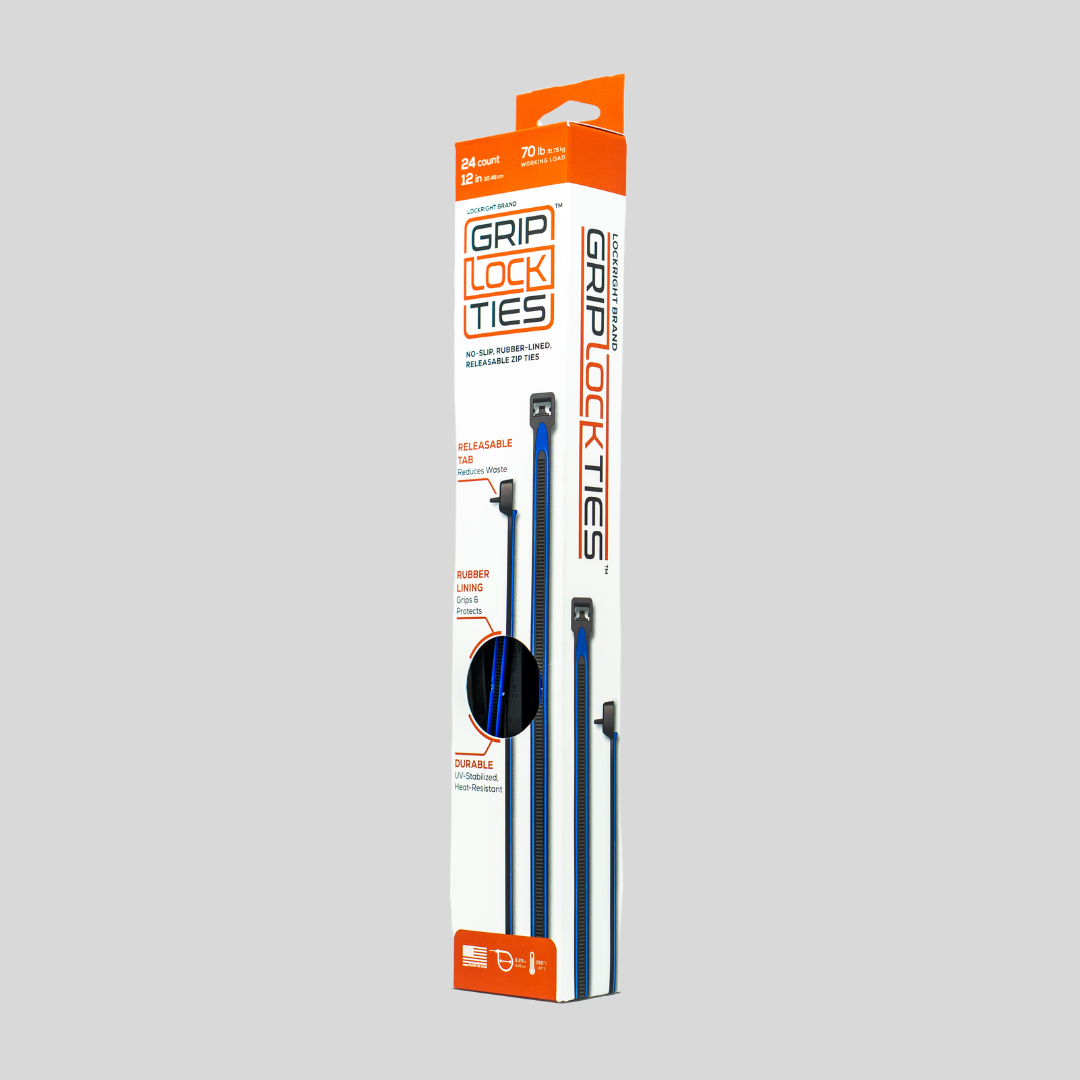 GripLockTies® 12" Rubber-Lined, Reusable Cable Ties - 24 Count