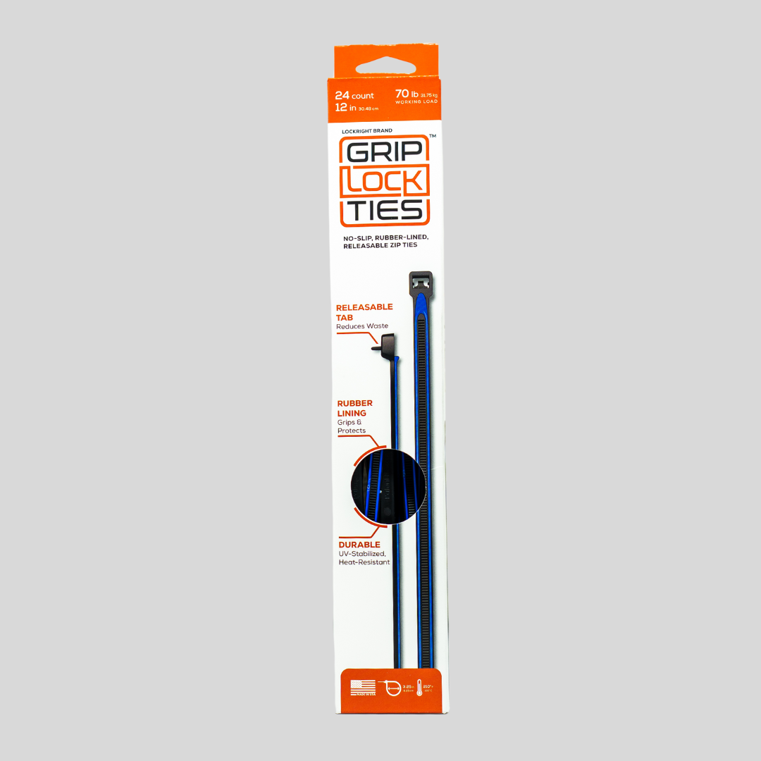 GripLockTies® 12" Rubber-Lined, Reusable Cable Ties - 24 Count
