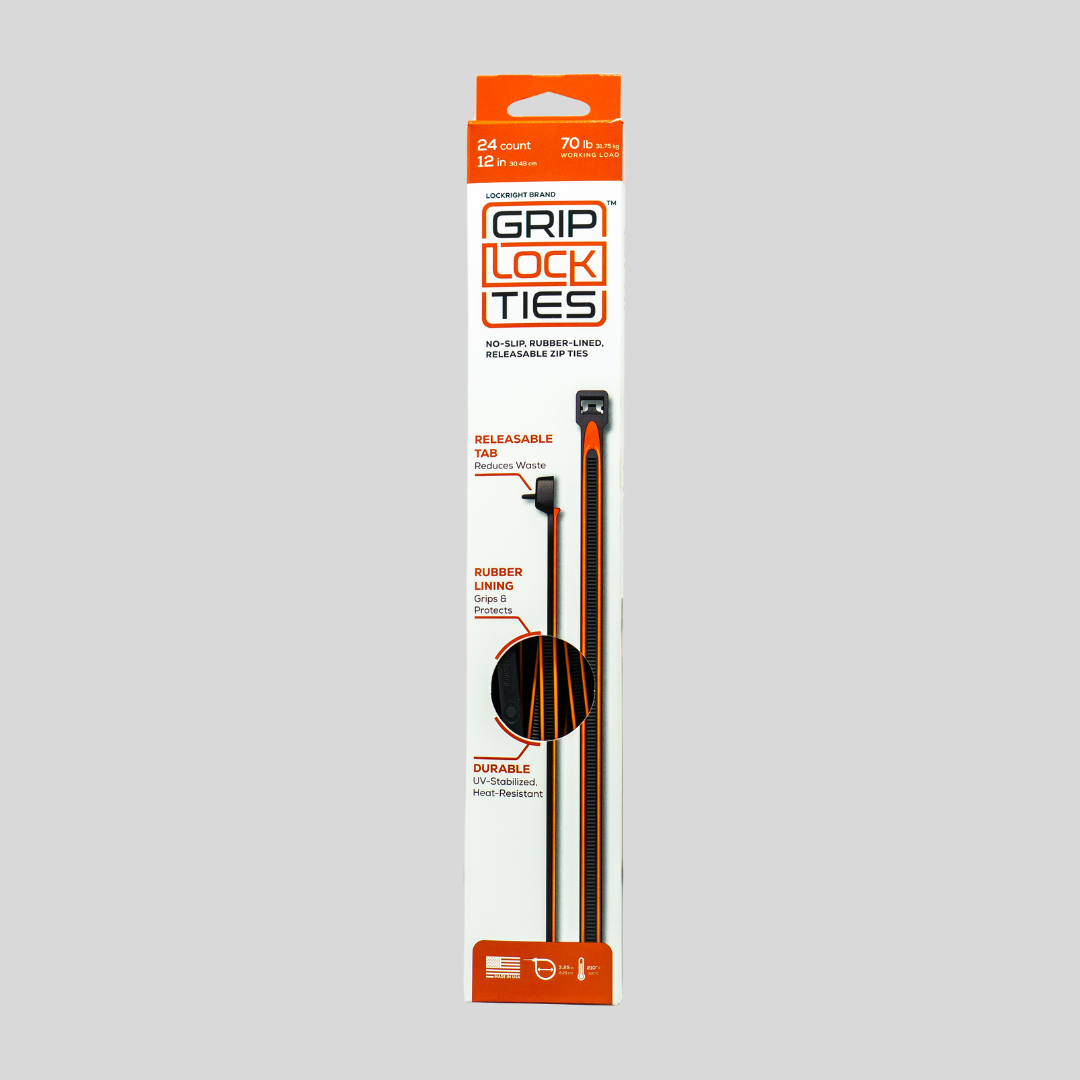 GripLockTies® 12" Rubber-Lined, Reusable Cable Ties - 24 Count