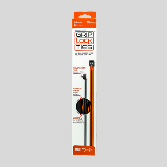 GripLockTies® 12" Rubber-Lined, Reusable Cable Ties - 24 Count