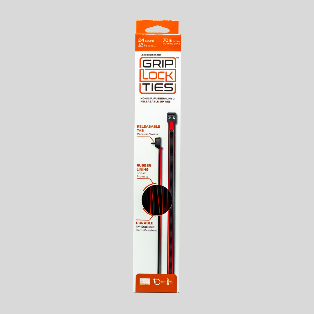 GripLockTies® 12" Rubber-Lined, Reusable Cable Ties - 24 Count